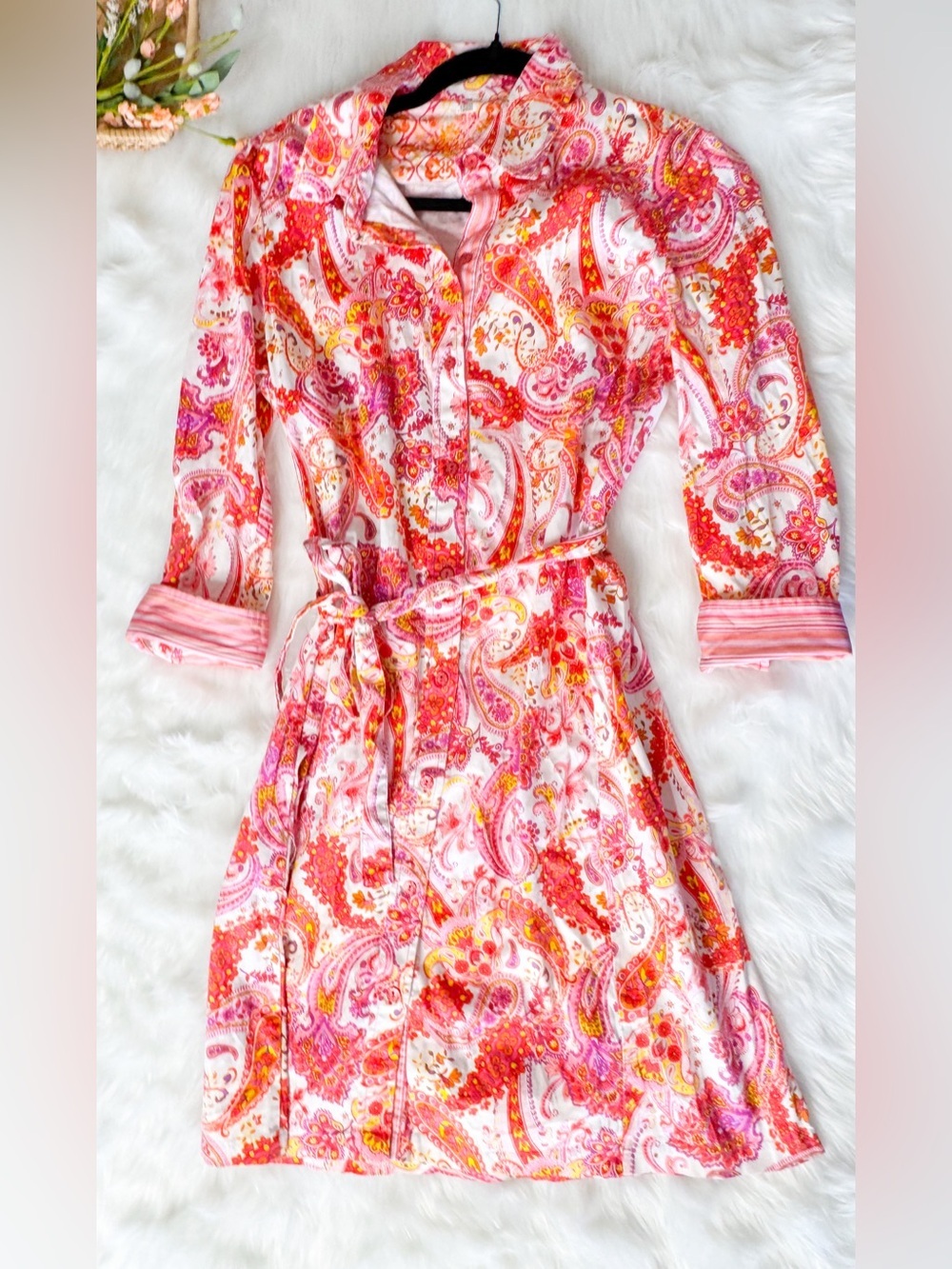 Robert Graham Pink Paisley Floral Shirt Dress Belted Button Front Size small - Picture 2 of 3